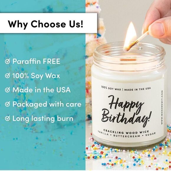 NWT Wool + Pepper Co. HAPPY BIRTHDAY Soy Wood Wick Candle - Picture 4 of 5